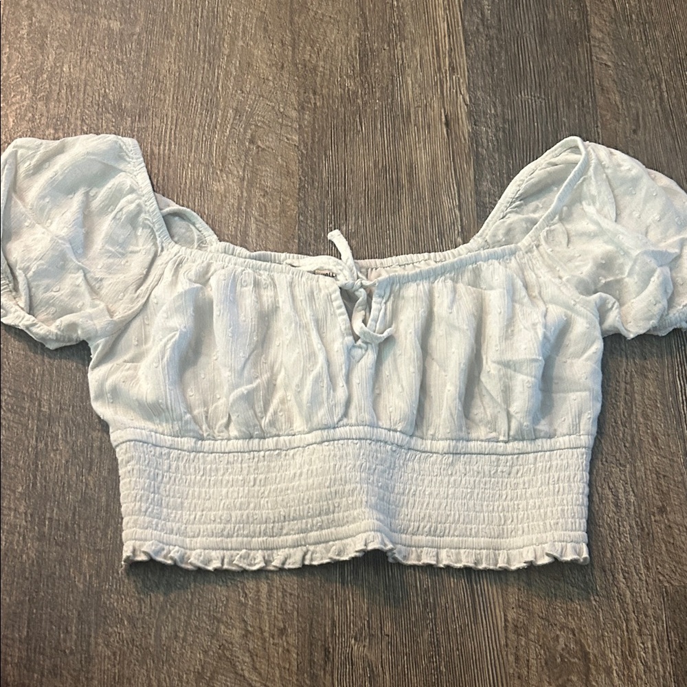 Hollister White Puff Sleeve Smocked Crop Blouse